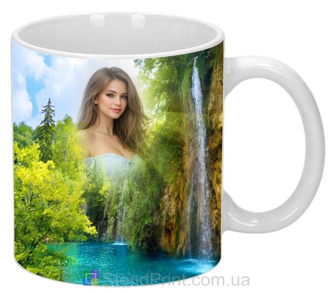 Чашка з фото гірська природа, водоспад і зелень замовити