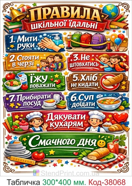 Табличка правила шкільної їдальні купити декор