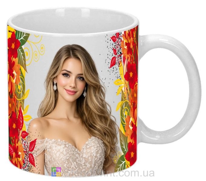 Чашка з фото для дівчини з яскравими квітами красивий подарунок замовити
