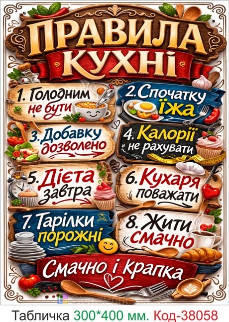 Табличка правила кухні купити декор кухня