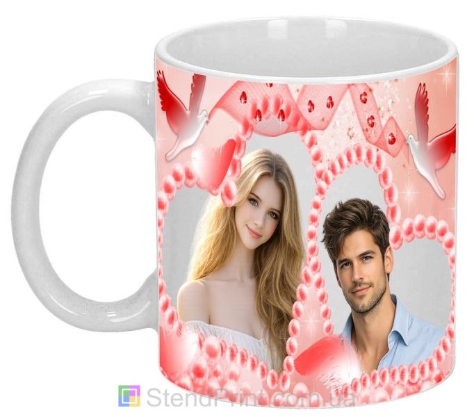 Горнятко з фото для закоханих з голубами подарунок парі замовити