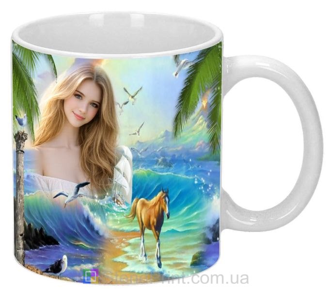 Чашка с фото морской пейзаж пальмы чайки заказать
