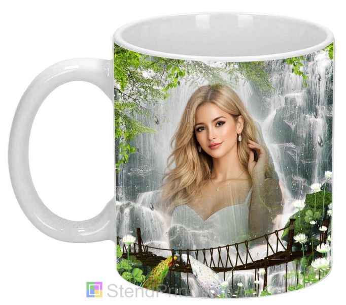 Кружка з фото водоспад, місток і павичі природа фотоефект замовити