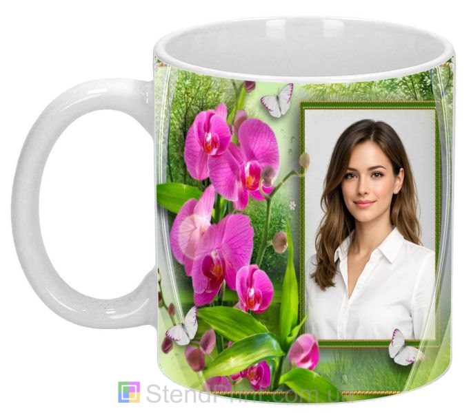 Кружка с фото орхидеи природный фон рамка заказать фотопечать