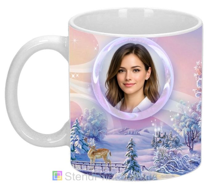 Чашка с фото зимний подарок девушке фоточашка с оленем и снегом