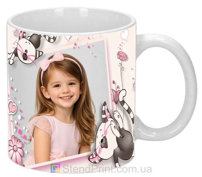 Дитяча кружка з фото котики та сердечка