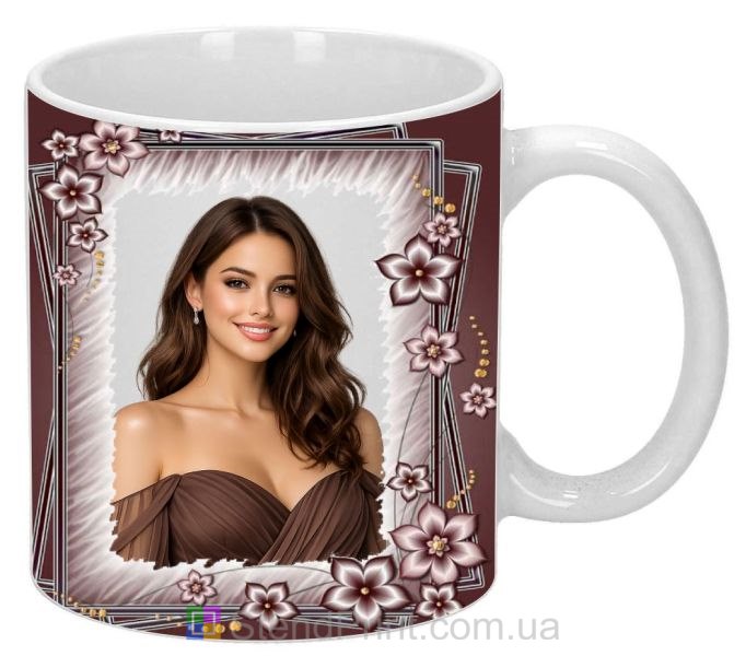 Кружка з фото з квітковим візерунком для коханої красивий подарунок жінці
