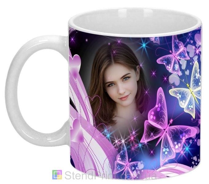 Кружка с фото и бабочками — волшебный подарок любимой