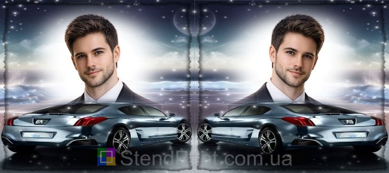 Кружка з фото на подарунок чоловіку з автомобілем та морським узбережжям