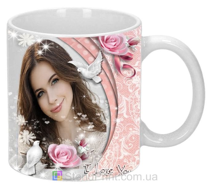 Кружка з фото та голубками — символ вірності і ніжності