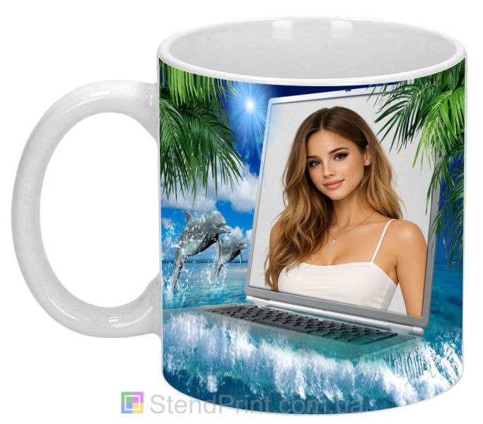 Кружка с фото дельфины морской пейзаж фоторамка ноутбук заказать