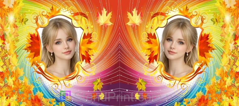 Чашка с фото осенний подарок девушке с яркими листьями