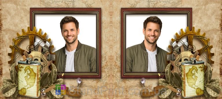 Кружка с фото в винтажном стиле шестерёнки и карта мира оригинальный подарок заказать