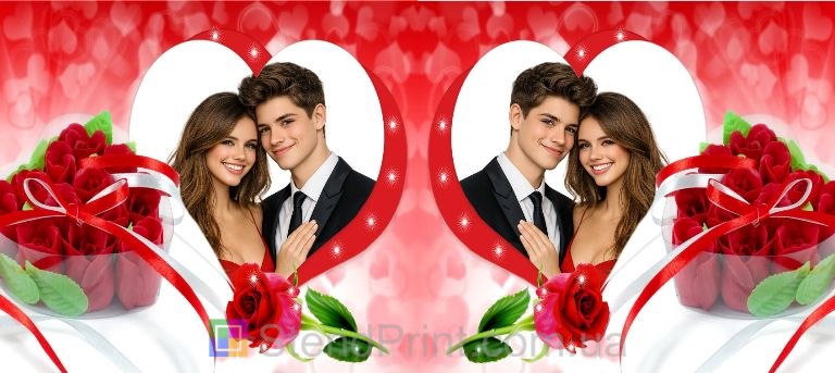 Кружка з фото в серці з трояндами романтичний подарунок замовити