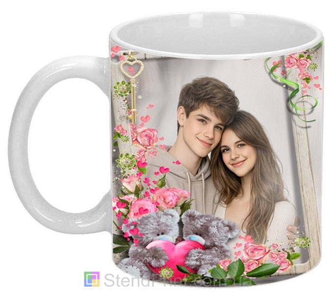 Кружка с фото мишки розы ключ любви романтический подарок заказать