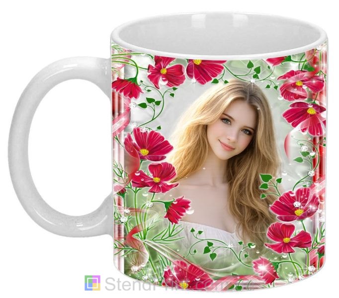 Кружка с фото луговые цветы и вуаль персональная фотопечать заказать