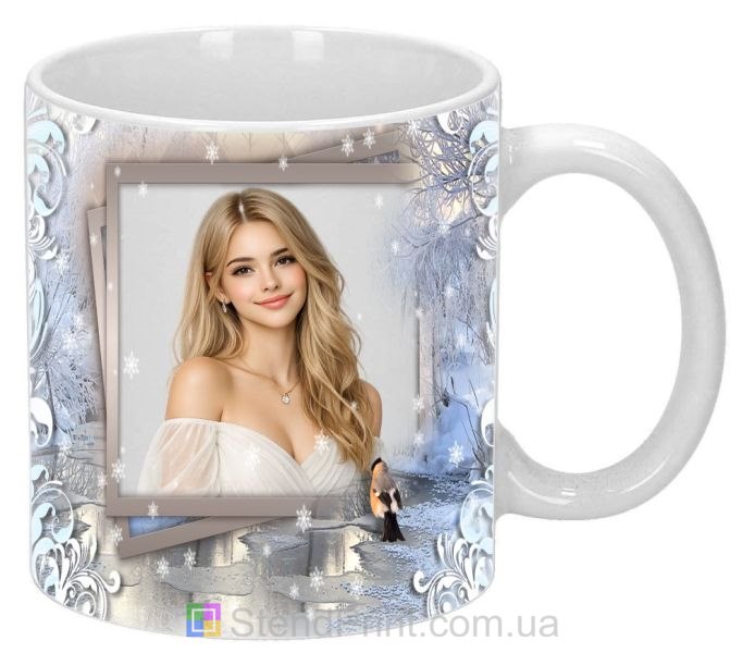 Чашка з фото зимовий пейзаж засніжена річка персональний друк на чашці
