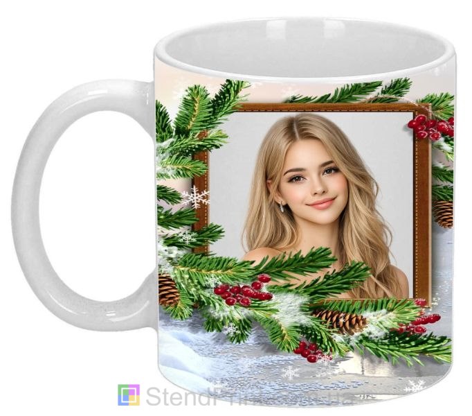 Чашка з фото зима ялина шишки горобина персональний фотодрук на чашці