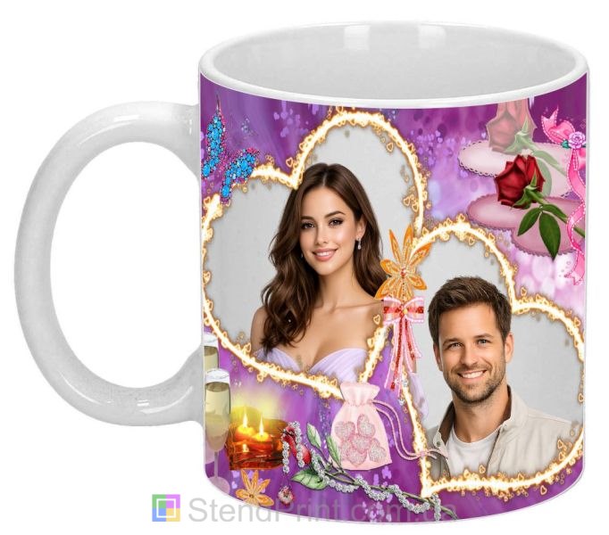 Горнятко з фото для закоханих з серцями подарунок парі