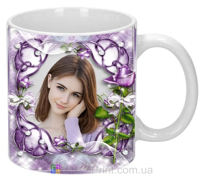 Кружка з фото фіолетові відтінки вуаль бутони троянд замовити