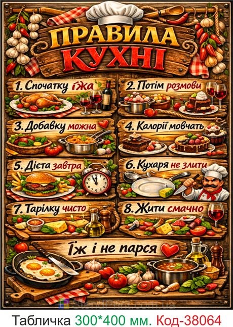 Табличка правила кухні купити декор кухня з гумором
