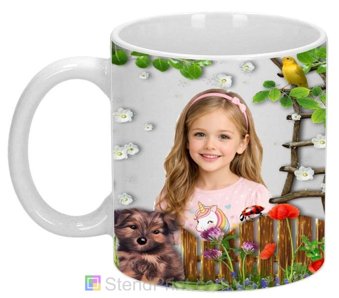Дитяча чашка з фото — квіти та собачка