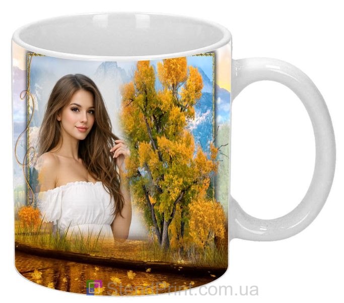 Чашка с фото осенний пейзаж горы пруд персональная фотопечать