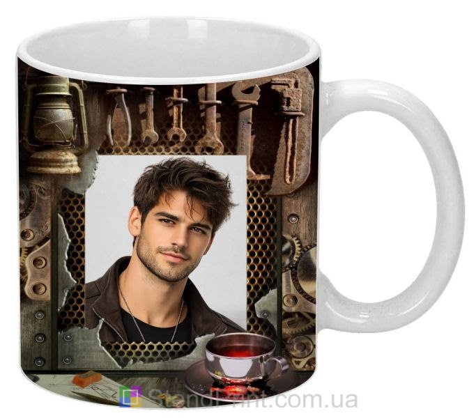 Кружка с фото в индустриальном стиле с инструментами оригинальный мужской подарок заказать