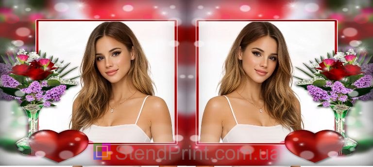 Кружка с фото с розами и сердцем романтичный подарок