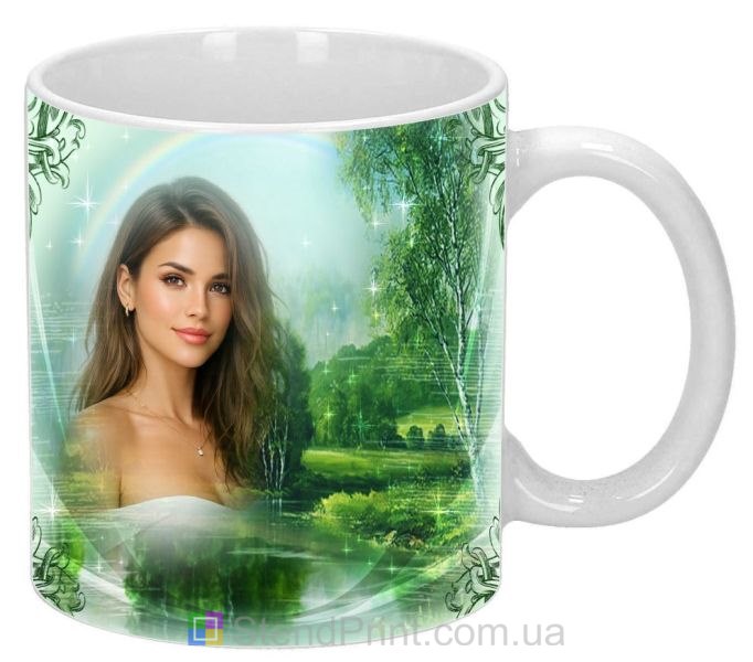 Кружка с фото пейзаж радуга ажурный декор заказать