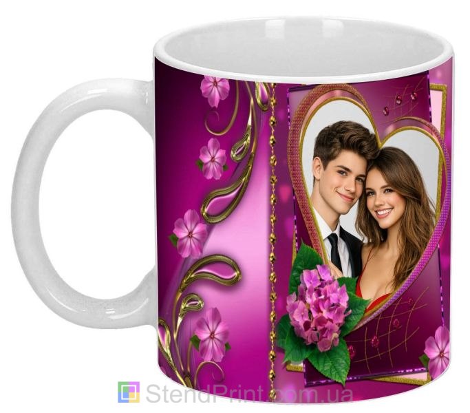 Кружка с фото в розовом сердечном коллаже романтичный персональный подарок заказать