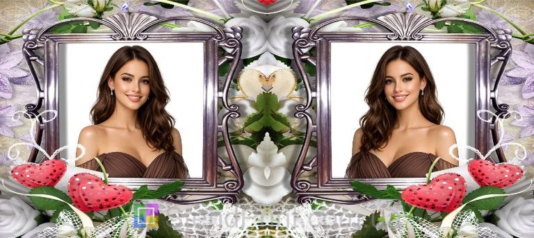 Кружка с фото винтажная рамка цветы и сердца