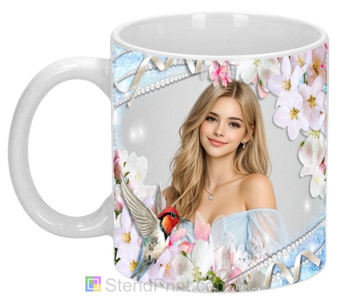 Чашка с фото цветущая яблоня жемчуг колибри заказать
