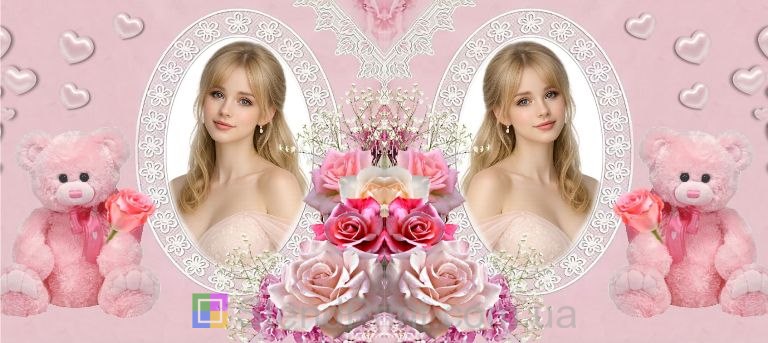 Чашка с фото в розовом стиле с мишкой и цветами нежный подарок заказать