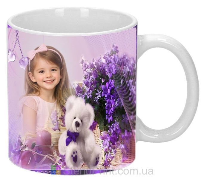 Кружка з фото квіти та ведмедик зі своїм фото замовити на подарунок