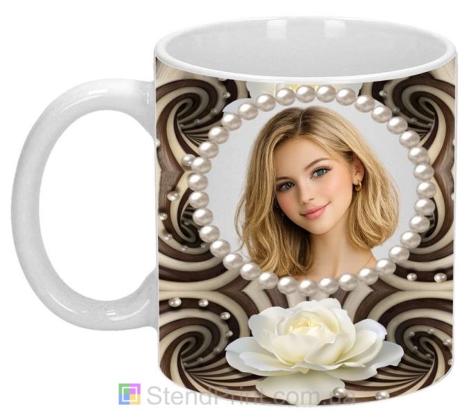 Чашка с фото для девушки с жемчужной рамкой заказать подарок