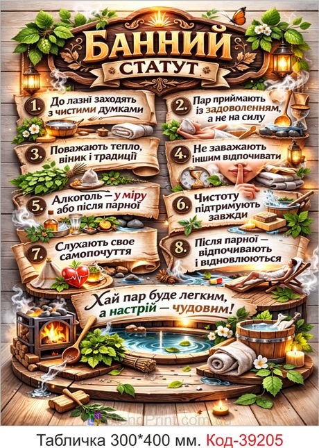 Табличка Банный устав для бани и сауны купить