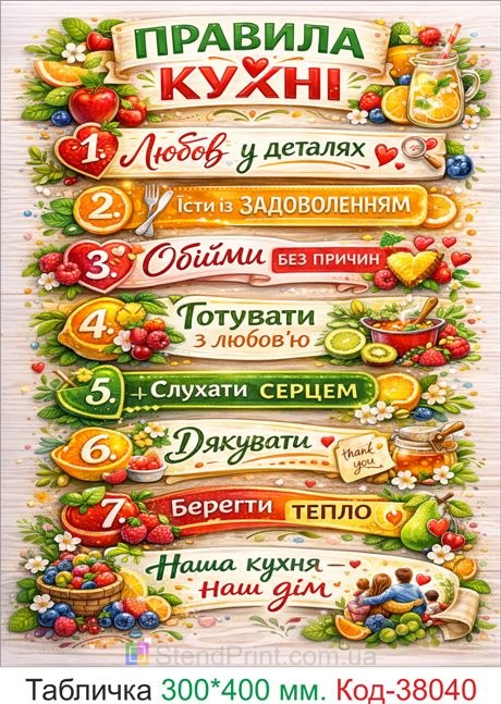 Табличка правила кухні яскравий декор купити