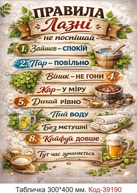 Табличка Правила бани для парной и сауны купить