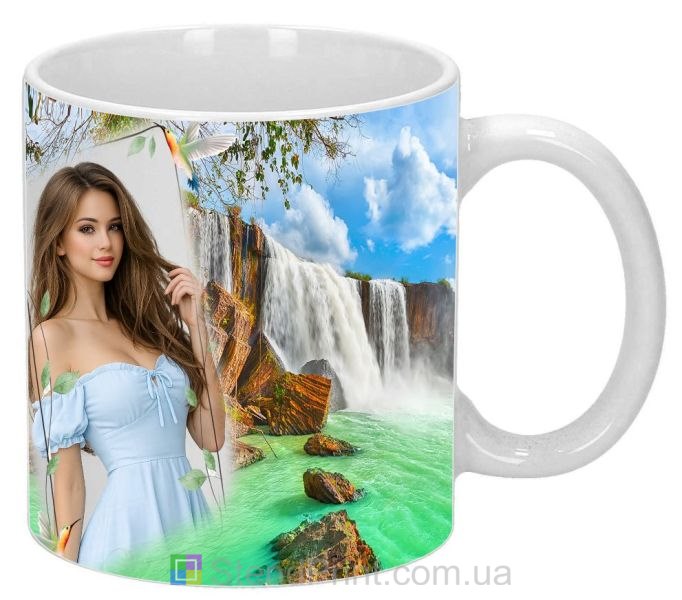 Чашка з фото бірюзового гірського водоспаду, природа — замовити