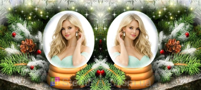 Чашка з фото новорічна куля ялинові гілки зима персональний друк