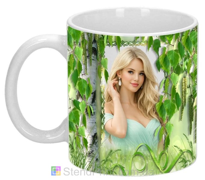 Чашка з фото береза і сережки природний фотоефект замовити