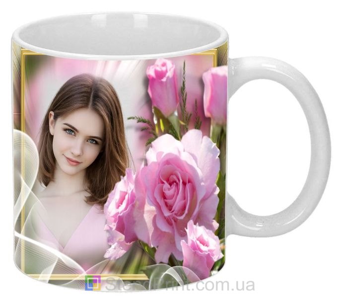 Чашка з фото рожеві троянди зі своїм фото замовити