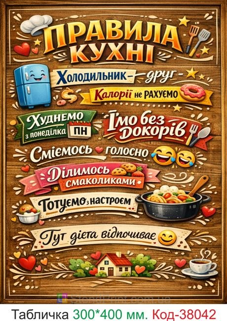 Табличка з гумором правила кухні купити в подарунок