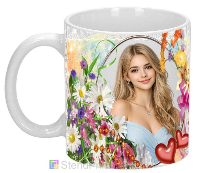 Горнятко з фото для коханої з квітами подарунок дівчині де замовити онлайн