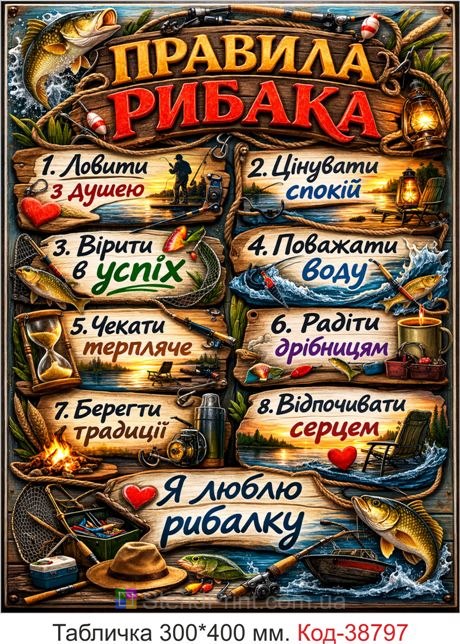 Табличка правила рыбака купить декор для рыбалки