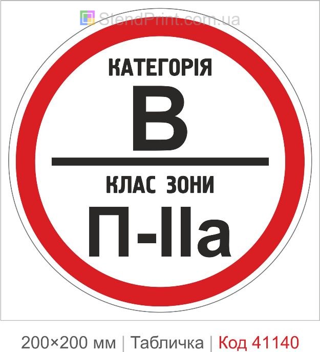 Табличка категорія В клас зони П-IIa купити