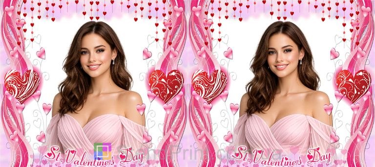 Кружка с фото на День святого Валентина с розовыми сердцами