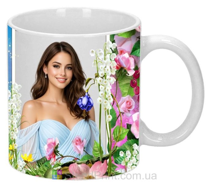 Чашка з фото для дівчини з квітами весняний подарунок замовити