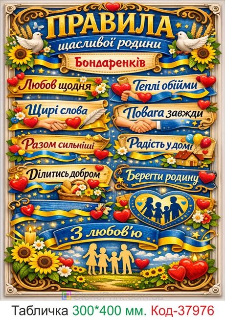 Табличка правила щасливої родини з прізвищем купити
